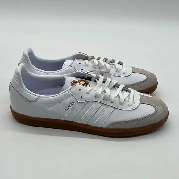 Adidas Samba Men’s 13 Real Madrid Team Logo White Retro Trainers Sneakers Shoes.