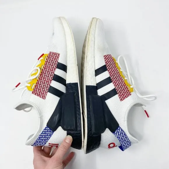 Adidas White/Multicolor NMD R1 V2 Logo Print Casual Sneakers Men's Sz 12 Lace Up