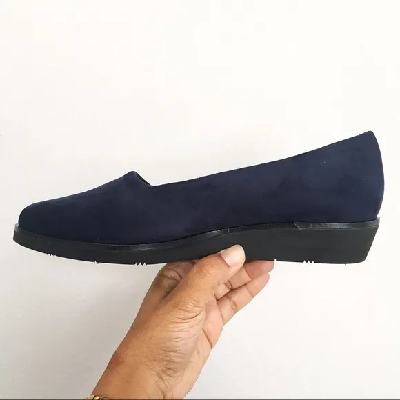AEROSOLES Sideways Navy Blue Suede Wedge Loafers