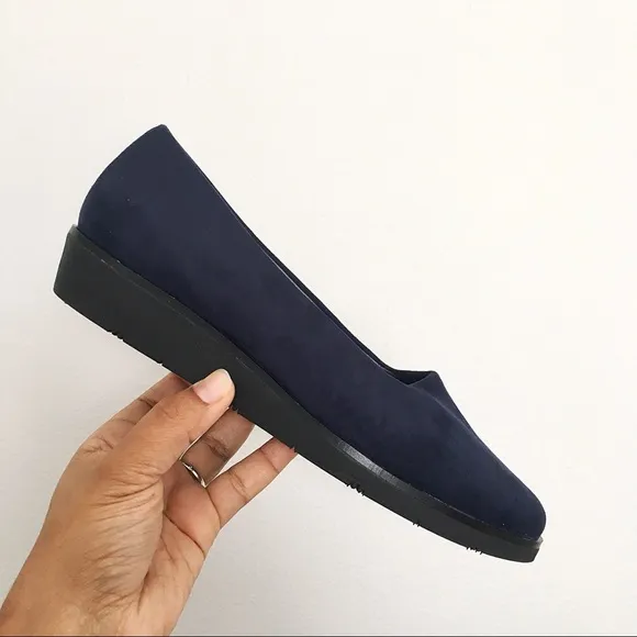 AEROSOLES Sideways Navy Blue Suede Wedge Loafers