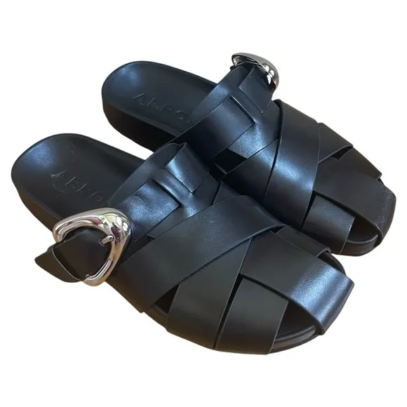 Aerosoles Women's Liberty Mule fisherman sandals black genuine leather Sz 7.5