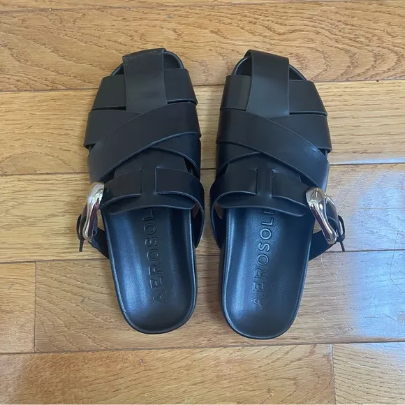 Aerosoles Women's Liberty Mule fisherman sandals black genuine leather Sz 7.5