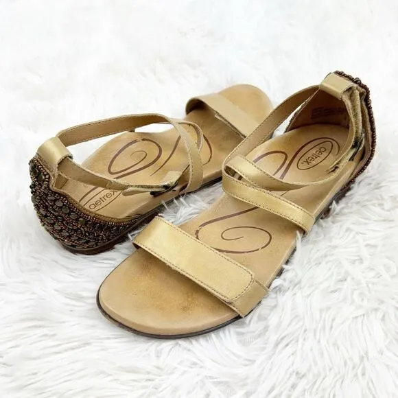 Aetrex Brenda Beaded Metallic Adjustable Cross Cross Sandals