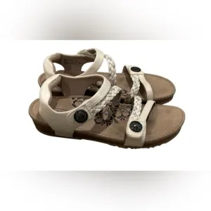 Aetrex Womens Jillian Cream Wedge Sandals Shoes 7.5 Braided Strappy Cork