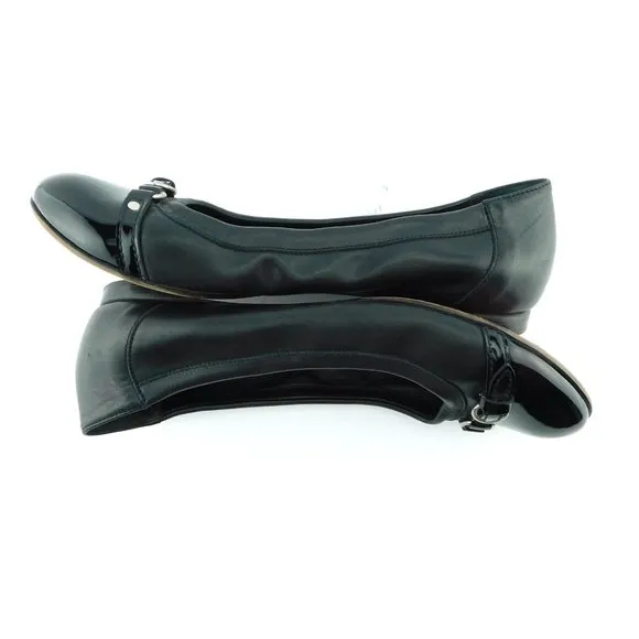 AGL ATTILIO GIUSTI LEOMBRUNI Black Cap Toe Leather Ballet Flats 40.5