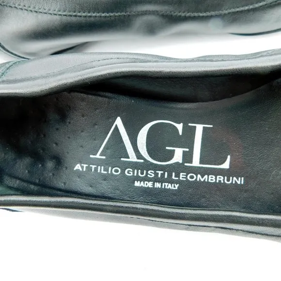 AGL ATTILIO GIUSTI LEOMBRUNI Black Cap Toe Leather Ballet Flats 40.5