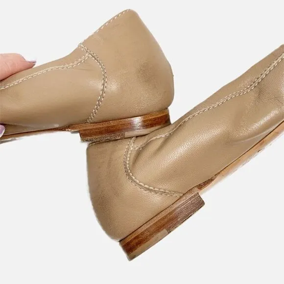 AGL -ATTILIO GIUSTI LEOMBRUNI Tan Cap Toe Buckle Leather Ballet Flats Women’s 40