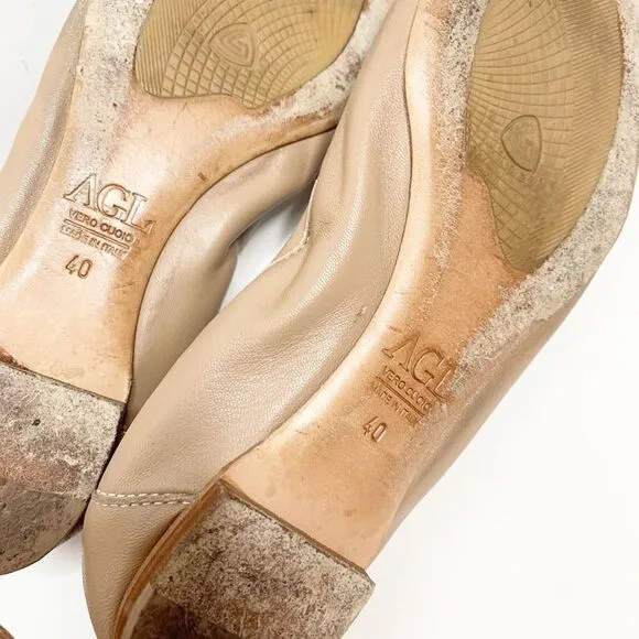 AGL -ATTILIO GIUSTI LEOMBRUNI Tan Cap Toe Buckle Leather Ballet Flats Women’s 40