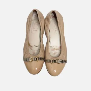 AGL -ATTILIO GIUSTI LEOMBRUNI Tan Cap Toe Buckle Leather Ballet Flats Women’s 40