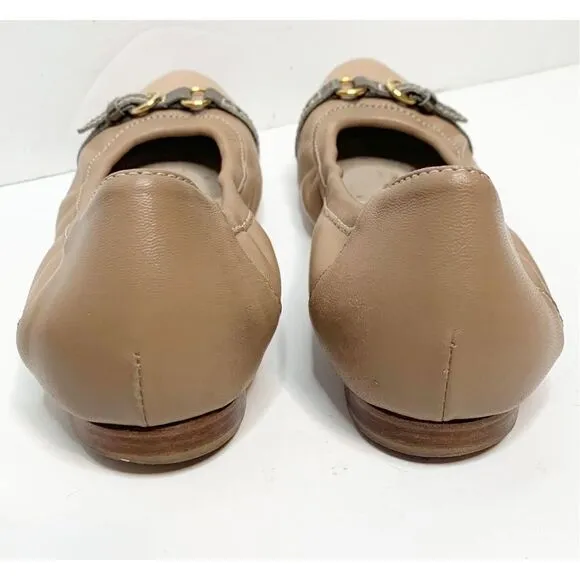 AGL -ATTILIO GIUSTI LEOMBRUNI Tan Cap Toe Buckle Leather Ballet Flats Women’s 40