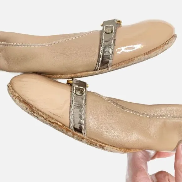 AGL -ATTILIO GIUSTI LEOMBRUNI Tan Cap Toe Buckle Leather Ballet Flats Women’s 40