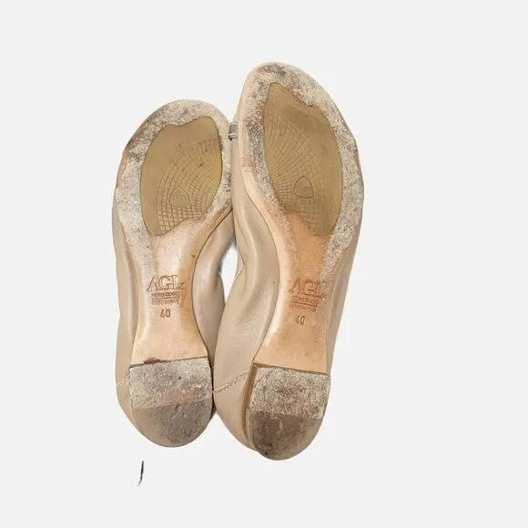 AGL -ATTILIO GIUSTI LEOMBRUNI Tan Cap Toe Buckle Leather Ballet Flats Women’s 40