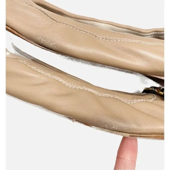 AGL -ATTILIO GIUSTI LEOMBRUNI Tan Cap Toe Buckle Leather Ballet Flats Women’s 40