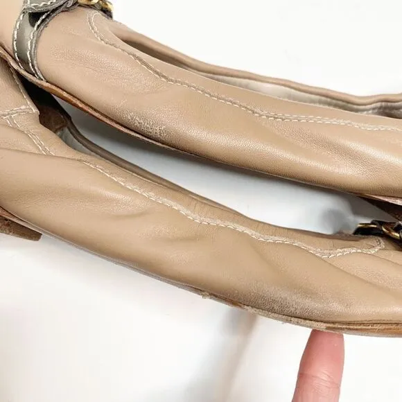 AGL -ATTILIO GIUSTI LEOMBRUNI Tan Cap Toe Buckle Leather Ballet Flats Women’s 40