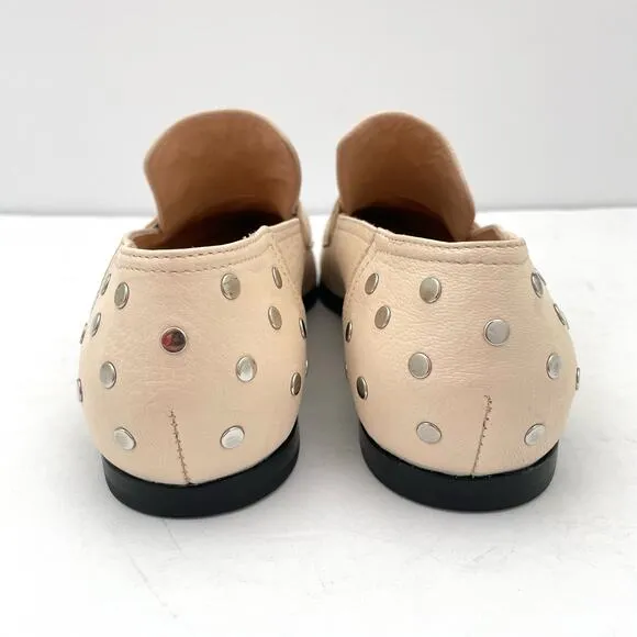 AGL Ines Off White Leather Silver Studded Pointed Toe Loafers Women's 12 NEW