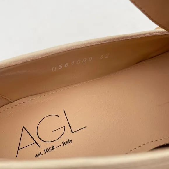 AGL Ines Off White Leather Silver Studded Pointed Toe Loafers Women's 12 NEW