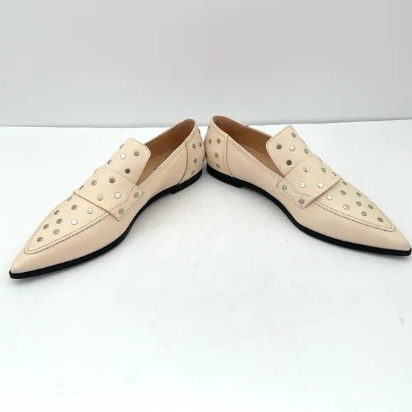 AGL Ines Off White Leather Silver Studded Pointed Toe Loafers Women's 12 NEW