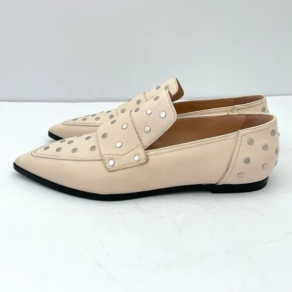 AGL Ines Off White Leather Silver Studded Pointed Toe Loafers Women's 12 NEW