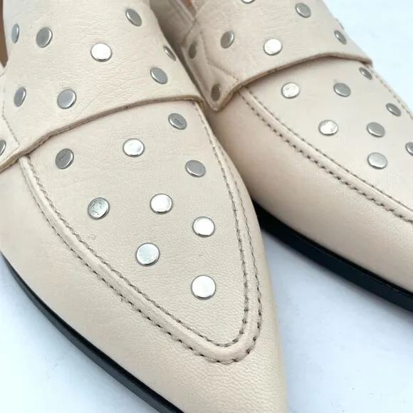 AGL Ines Off White Leather Silver Studded Pointed Toe Loafers Women's 12 NEW