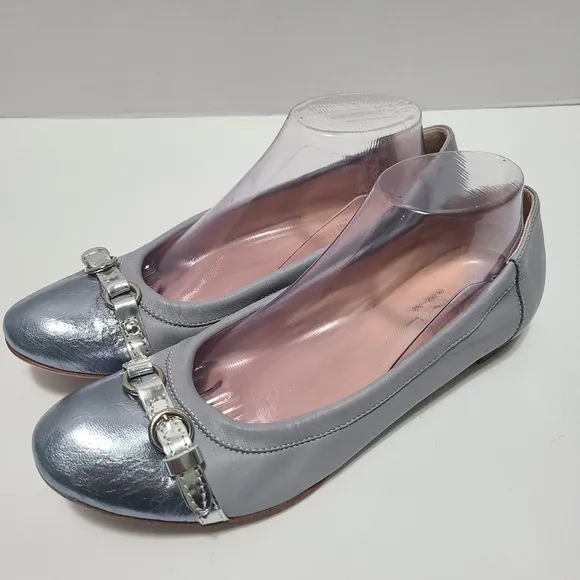 AGL Monika Leather‎ Taupe Metallic Neutral Ballet  Grey Flats 10.5
