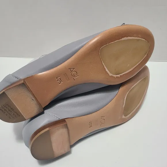 AGL Monika Leather‎ Taupe Metallic Neutral Ballet  Grey Flats 10.5