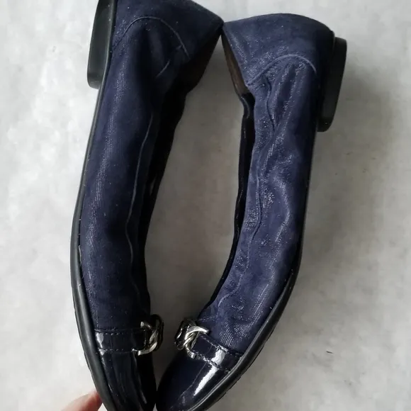 AGL navy black patent toe cap ballet flats