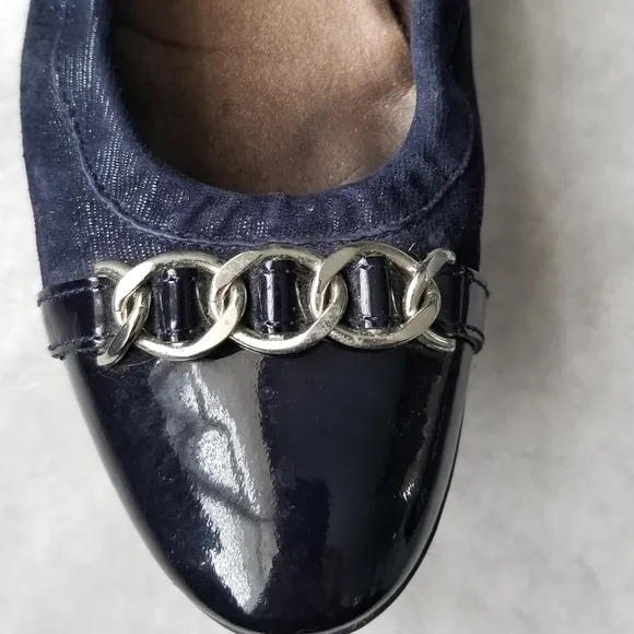 AGL navy black patent toe cap ballet flats