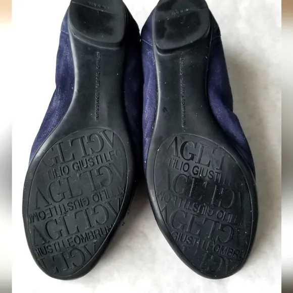 AGL navy black patent toe cap ballet flats