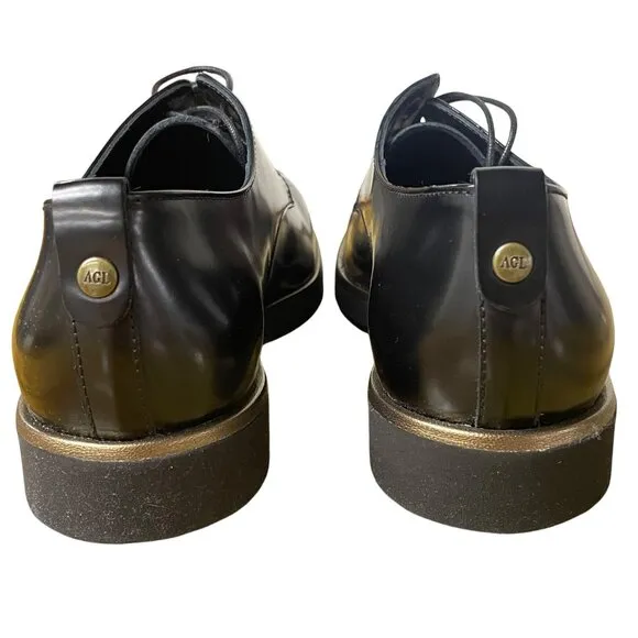 AGL Patent Leather Perforated Lace Up Loafers Black Sz 38.5 (EU) Lightweight