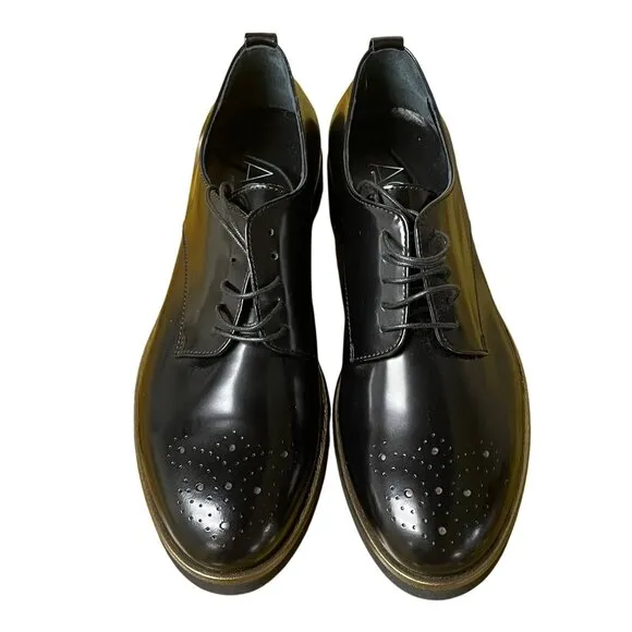 AGL Patent Leather Perforated Lace Up Loafers Black Sz 38.5 (EU) Lightweight