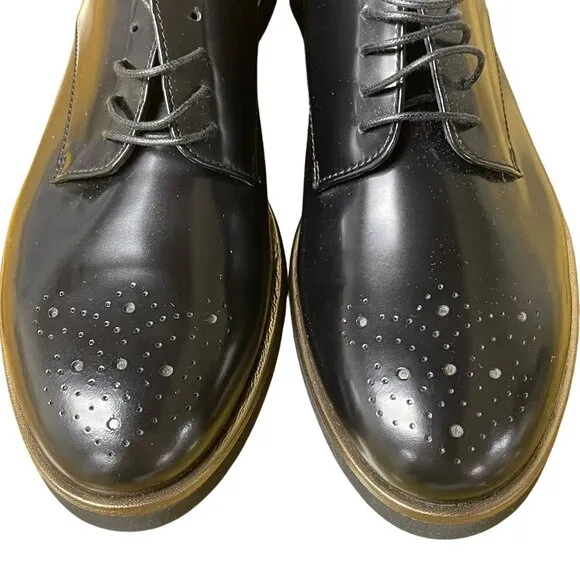 AGL Patent Leather Perforated Lace Up Loafers Black Sz 38.5 (EU) Lightweight