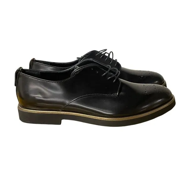 AGL Patent Leather Perforated Lace Up Loafers Black Sz 38.5 (EU) Lightweight