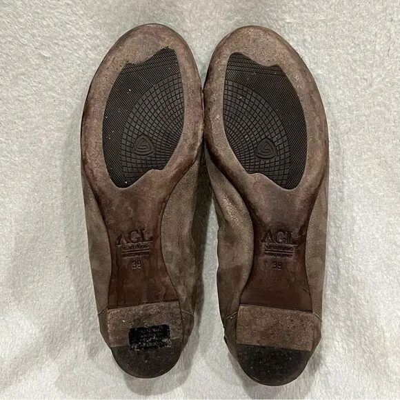 AGL Shimmer Taupe Leather Ballet Flats with Snake Print Cap 39