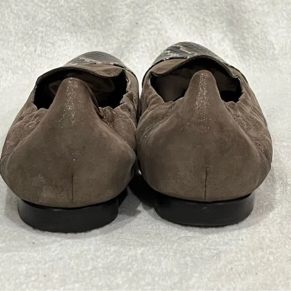 AGL Shimmer Taupe Leather Ballet Flats with Snake Print Cap 39