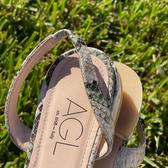 AGL snake print leather slingback flat shoes size 38 / 8 US