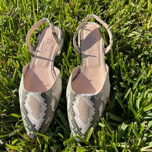 AGL snake print leather slingback flat shoes size 38 / 8 US
