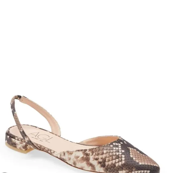 AGL snake print leather slingback flat shoes size 38 / 8 US
