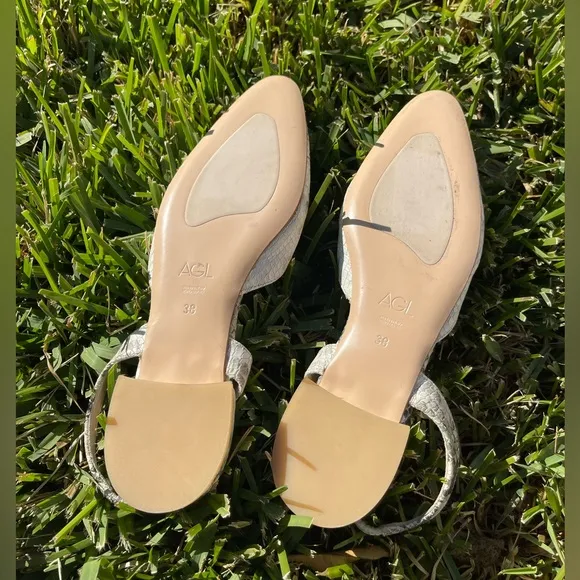 AGL snake print leather slingback flat shoes size 38 / 8 US