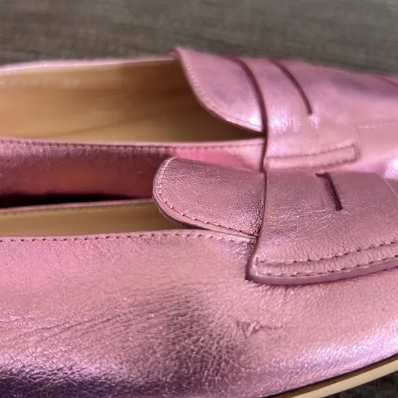 AGL Womens Rina Leather Metallic Pink Italy Ballet Square Toe Penny Loafer Sz 38