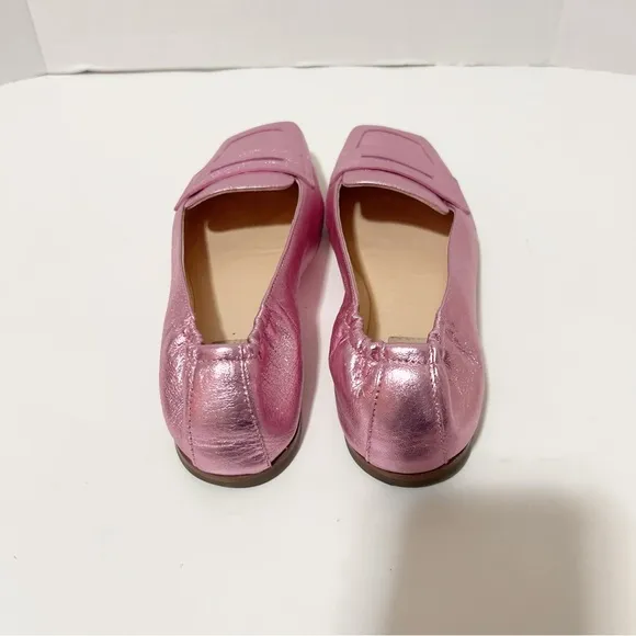 AGL Womens Rina Leather Metallic Pink Italy Ballet Square Toe Penny Loafer Sz 38