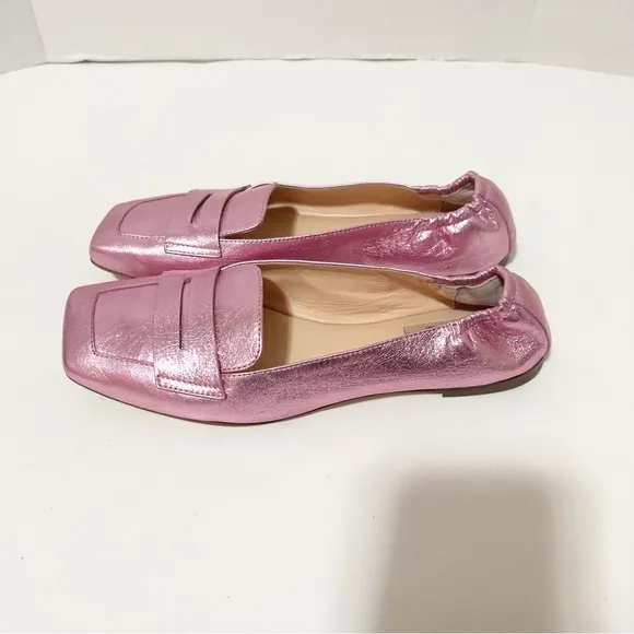 AGL Womens Rina Leather Metallic Pink Italy Ballet Square Toe Penny Loafer Sz 38