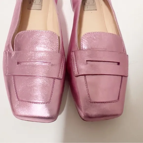 AGL Womens Rina Leather Metallic Pink Italy Ballet Square Toe Penny Loafer Sz 38
