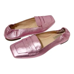 AGL Womens Rina Leather Metallic Pink Italy Ballet Square Toe Penny Loafer Sz 38