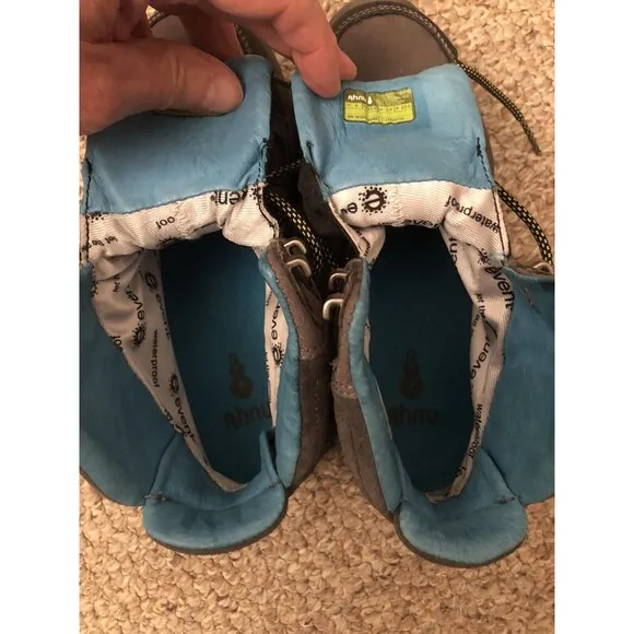 AHNU HIKING BOOTS WATERPROOF LACE UP SIZE 6 Gray Blue Very Good Cond.