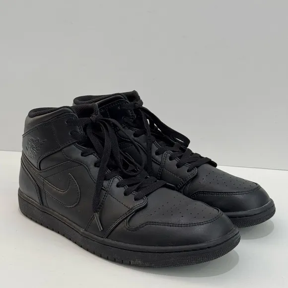 Air Jordan 1 Mid &quot;TRIPLE BLACK&quot; 554724 093 Men’s Sneakers -10.5