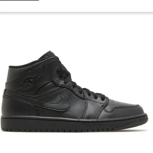 Air Jordan 1 Mid &quot;TRIPLE BLACK&quot; 554724 093 Men’s Sneakers -10.5