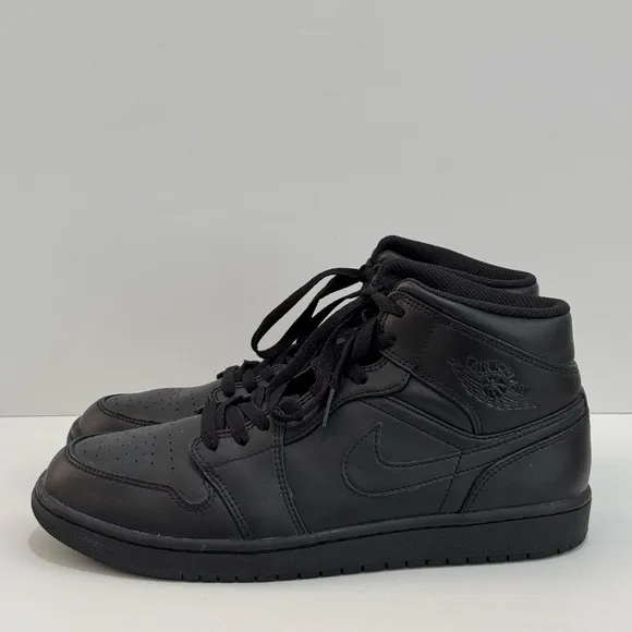 Air Jordan 1 Mid &quot;TRIPLE BLACK&quot; 554724 093 Men’s Sneakers -10.5
