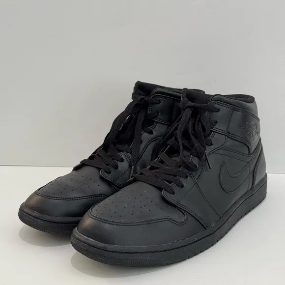 Air Jordan 1 Mid &quot;TRIPLE BLACK&quot; 554724 093 Men’s Sneakers -10.5