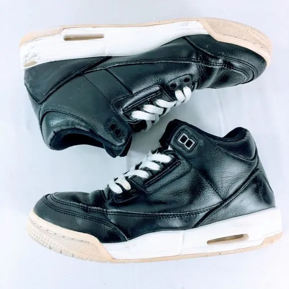 Air Jordan 3 Retro BG Kid Sneaker 398614-020 Black White Leather Sz 5.5 Y