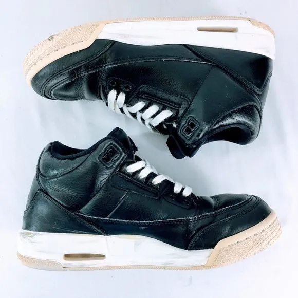 Air Jordan 3 Retro BG Kid Sneaker 398614-020 Black White Leather Sz 5.5 Y